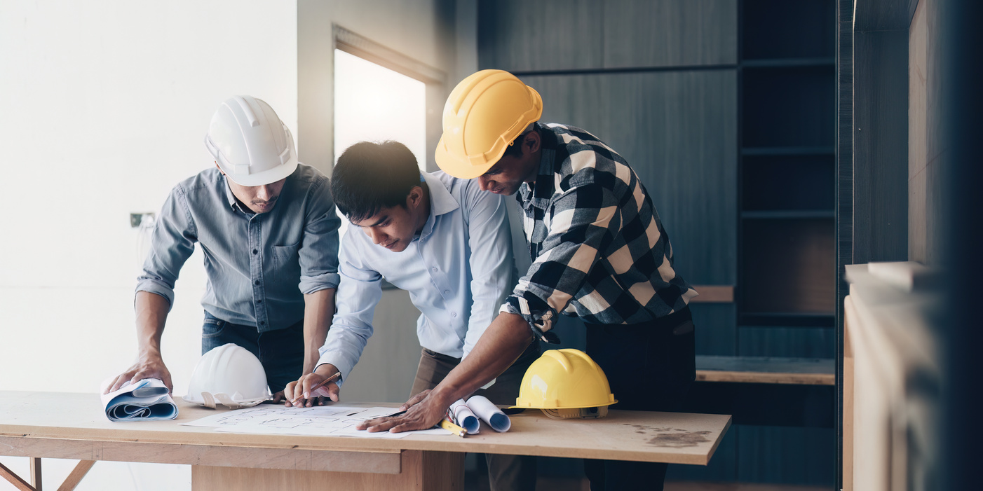 Professional architect designer structural engineer team colleag